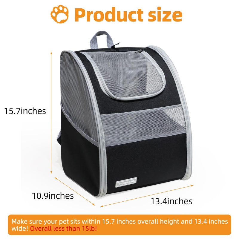 Cat Carrier Backpack with Reflector with Safety Leash Up to 15Lbs,Pet Carrier for Small Dogs and Medium Cats Kitten Puppy Bunny,Foldable Small Medium Dog Travel Carrier Backpack,Black - PawsPlanet Australia