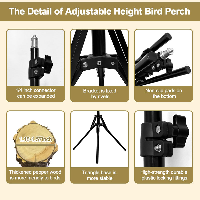 16-63 Inch Height Adjustable Bird Perch Pepper Wood Bird Training Perch Stand Parakeet Perches Indoor and Outdoor Parrot Stands for Small to Medium Bird Floor Bird Perch - PawsPlanet Australia