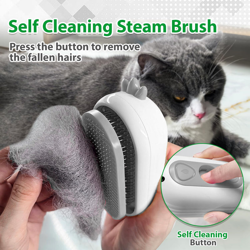 Cat Steam Brush with Release Button, 3 in 1 Rechargeable Pet Spray Water Comb for Long & Short Hair Removal, Self Cleaning Slicker Vapor Brush for Indoor Cats Dogs Rabbits Shedding Grooming White - PawsPlanet Australia