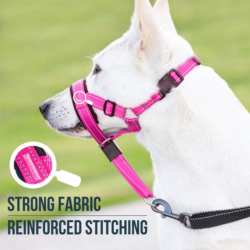 GoodBoy Dog Head Halter with Safety Strap - Stops Heavy Pulling On The Leash - Padded Headcollar for Small Medium and Large Dog Sizes - Head Collar Training Guide Included (Size 3, Pink Nylon) Size 3 (Pack of 1) Pink Nylon / Black Padding - PawsPlanet Australia