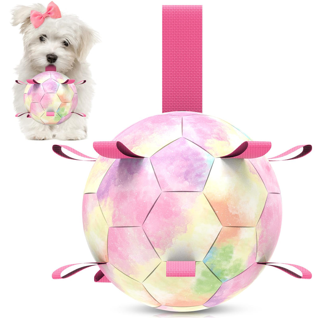 Dog Toys Soccer Ball with Straps, Interactive Dog Toys for Tug of War, Puppy Birthday Gifts,Dog Water Toy, Durable Dog Balls World Cup for Small & Medium Dogs-Rainbow（6 Inch） Medium Size 2 - PawsPlanet Australia