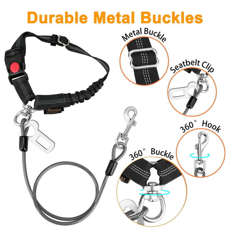 CHZUOBER Chew Proof Dog Car Seat Belt, 2 in 1 Steel Cable Dog Car Accessories Headrest Restraint Dog Car Seatbelt for Medium Large Dogs Chewer Heavy Duty Dog Seatbelts for Cars Swivel Attach Black 1 Pack - PawsPlanet Australia