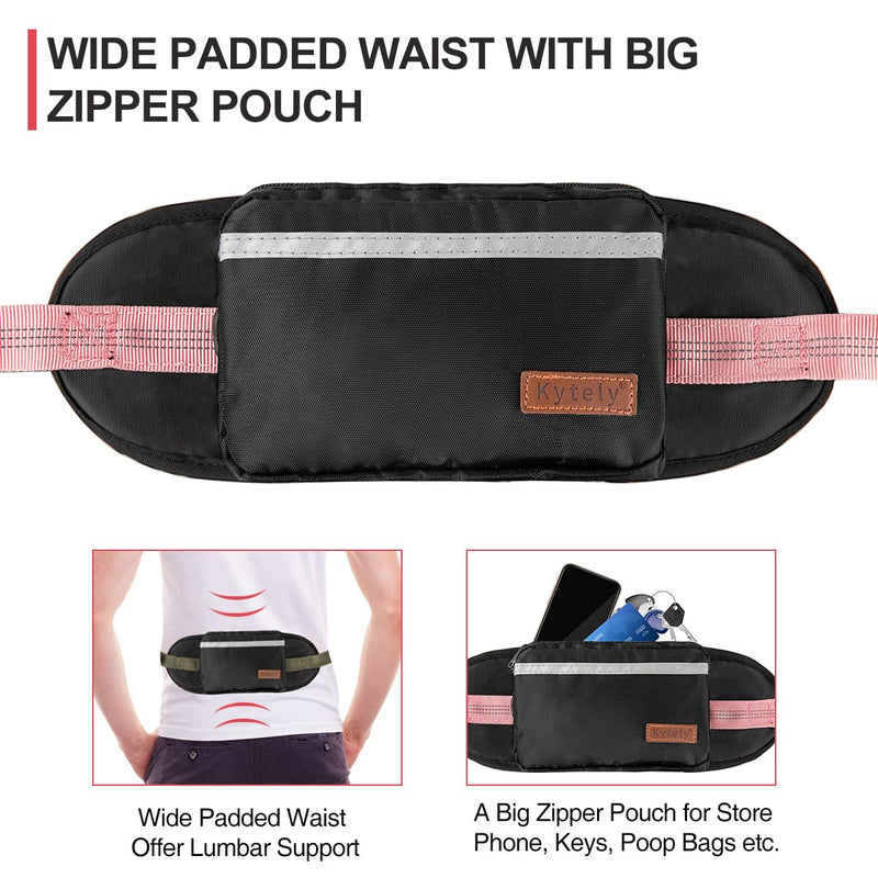 Kytely Hands Free Dog Leash with Zipper Pouch, Wide Padded Waist Dog Running Leash, Dual Padded Handles, Retractable Bungee for Walking Jogging Training Hiking Baby Pink For 1 Dog - PawsPlanet Australia