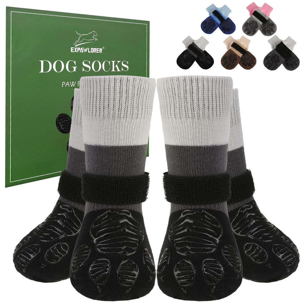 EXPAWLORER Anti Slip Dog Socks to Prevent Licking Paws, Dog Boots & Paw Protectors with Grippers for Winter, Dog Booties for Hardwood Floors, Dog Shoes for Small Medium Large Senior Dogs, Black M