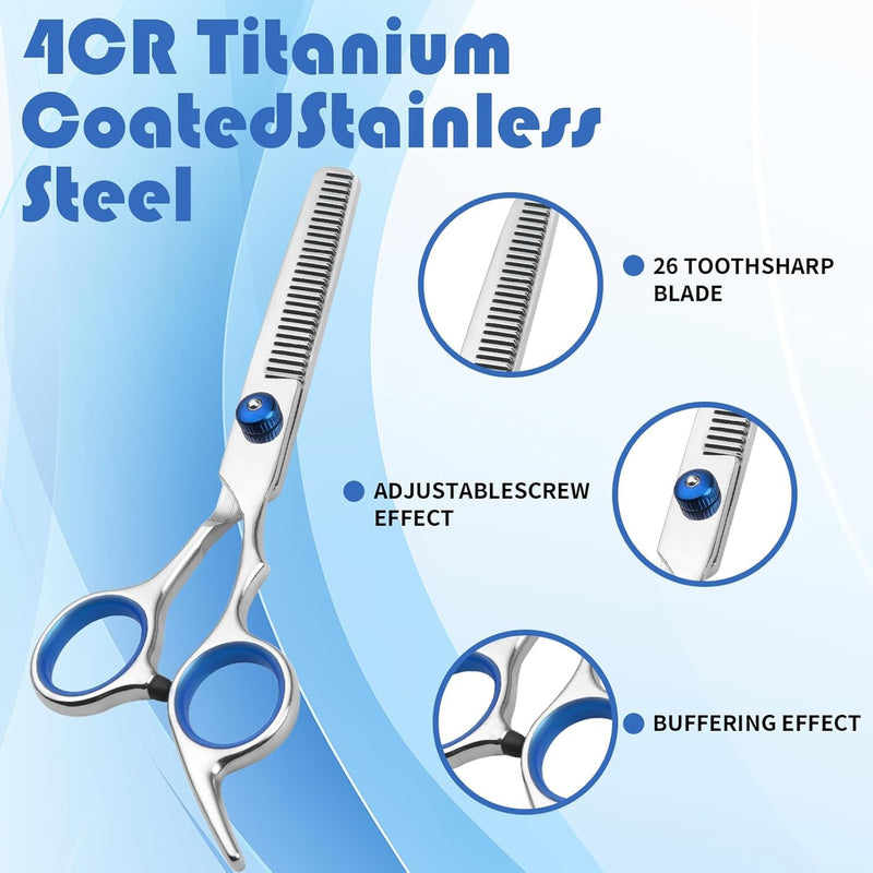 Dog Grooming Scissors, 3Pcs Dog Grooming Kit with Safety Round Tip, Professional Grooming Shears Set Hair Cutting Trimming Scissors with Steel Comb for Dogs Cats Pets