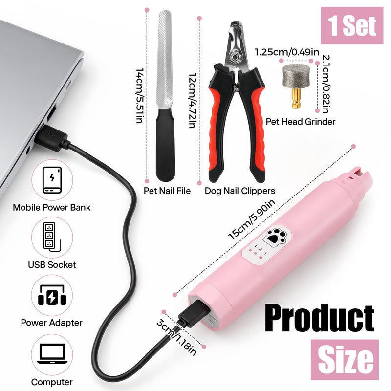 Dog Nail Grinder 3 Speeds Electric Dog Nail Trimmer Super Quiet Rechargeable Pet Nail Grinders Painless Paws Grooming Smoothing Tool for Large Medium Small Dogs Cats - PawsPlanet Australia