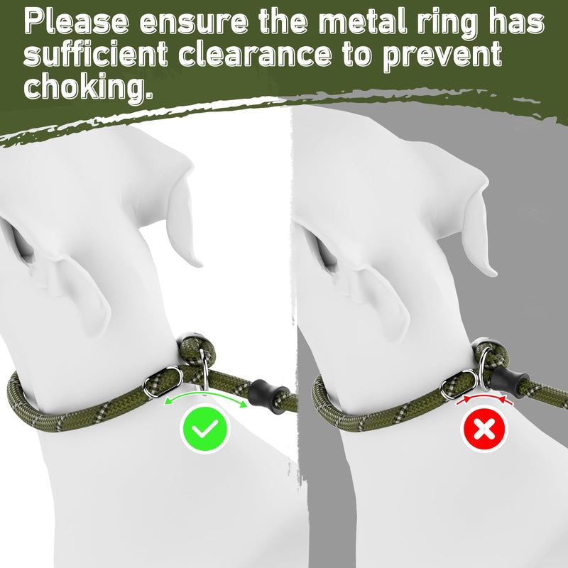 Slip Lead for Dogs, No Pull Training Leash with Double Comfortable Handles and Collar Attachment, Highly Reflective Strong Puppy Rope Leads for Medium Large Dog, Armygreen 13mm*1.8m