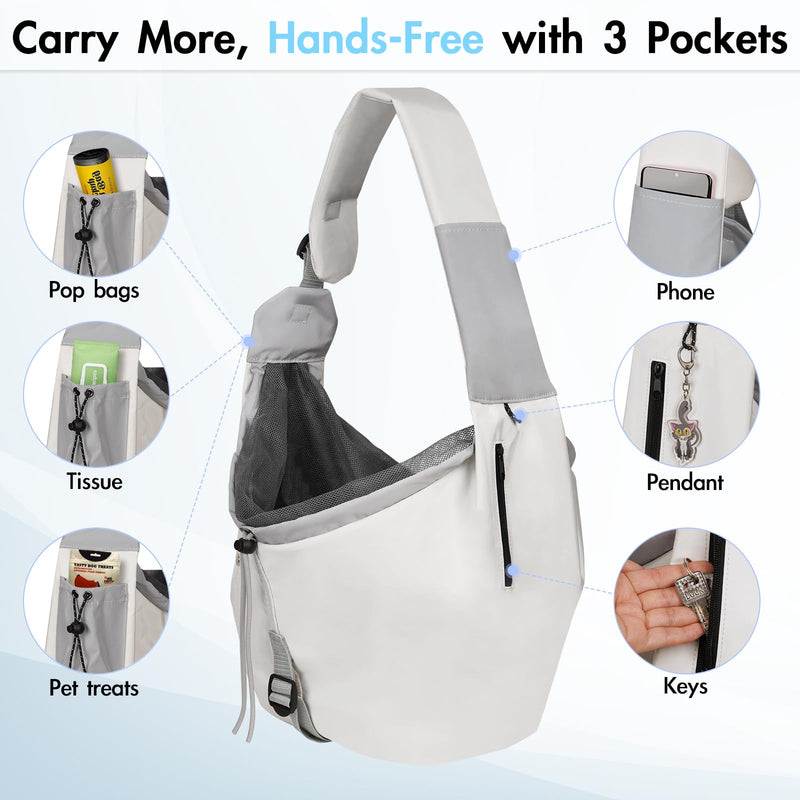 Dog Carrier Sling, Dog Carriers for Small Dogs & Cats with Pockets, Puppy Carrier Sling 15 lbs Machine Washable, Adjustable Shoulder Strap, Hands Free for Family Outdoor Use (Grey) Grey - PawsPlanet Australia