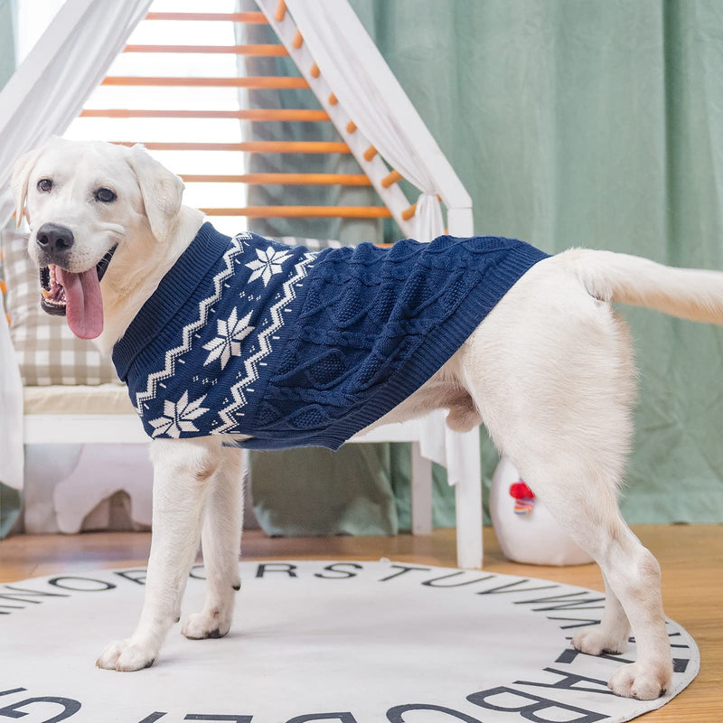 SCIROKKO Warm Winter Dog Sweater - Cold Weather Pet Clothes for Small Medium Large Dogs Indoor Outdoor, Soft Classic Knit Puppy Apparel L Blue - PawsPlanet Australia