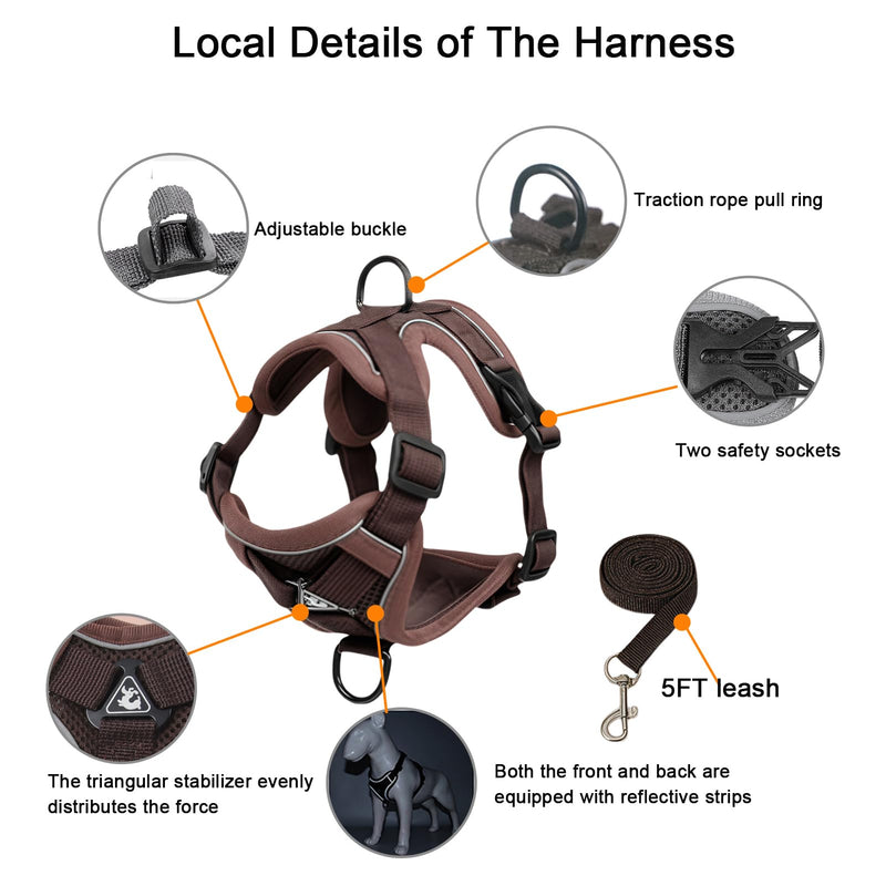 SOLMOONY Small Dog Harness,Soft Mesh Puppy Harness and Leash Set,No Escape Cat Harnesses for Training Walking,Reflective Adjustable Puppy Vest for Small Medium Dogs, Cats (Brown, S) Brown - PawsPlanet Australia