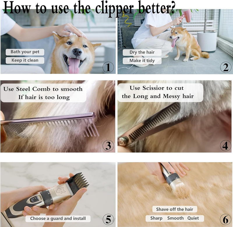 Dog Clippers for Grooming for Thick Heavy Coats/Low Noise Rechargeable Cordless Pet Shaver with Stainless Steel Blade/Waterproof Dog Shaver for Dogs Pets
