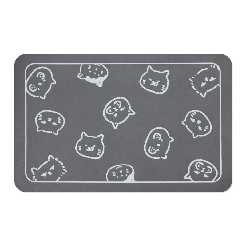 YCT Cat Food Mat for Pet Dog Food Mat, Cat Mat for Food and Water, Cat Feeding Mat Pet Dog Cat Bowl Mat, Non-Slip Super Absorbent, with Multiple cat Heads Logo，18.1 x 11.8 inches, Dark Grey 18.1x11.8 inches Dark Grey & Multiple cat heads Logo - PawsPlanet Australia