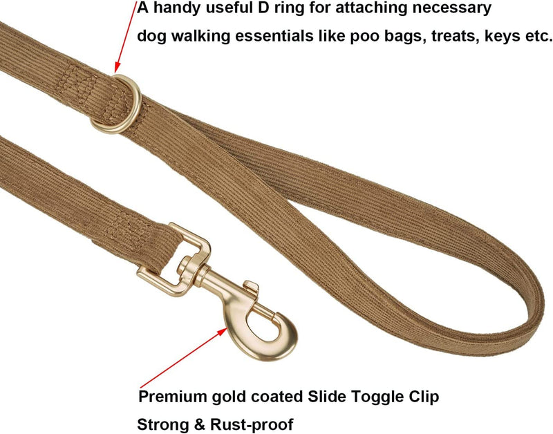 Corduroy Dog Leash 5 Ft Length for Small Medium Large Dogs (Brown,Small) Small (Pack of 1) Brown - PawsPlanet Australia