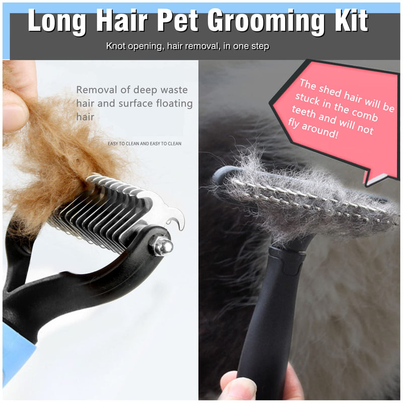 Undercoat Rake for Dogs, Dematting Tool Set - Large Dog Grooming Rake + Double Row Stainless Steel Pins Deshedding Comb, Pet Under Coat Brush for Long Hair Cat, Dog, Hores - PawsPlanet Australia