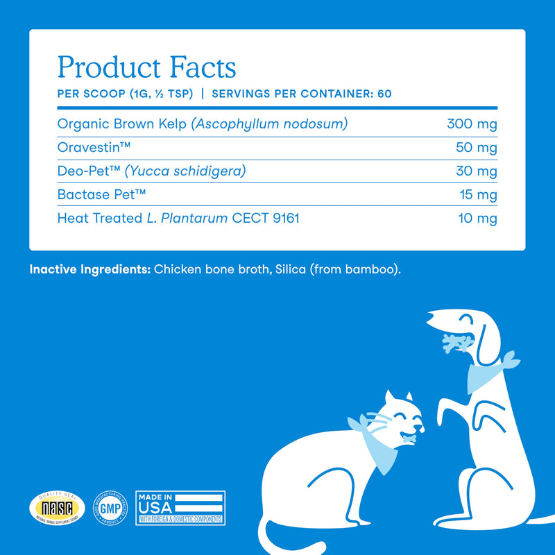 Fera Pets Cat & Dog Dental Support Powder - Supports Fresh Breath - Promotes Healthy Teeth and Gums - Targets Tartar Build-Up - Includes Kelp, Enzymes & Postbiotics - 60 Scoops - PawsPlanet Australia