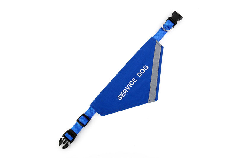 Doggie Stylz Service Dog Bandana with Reflective Strip for pet Safety at Night. Has Built in Matching Collar to Keep Bandana Secure | Metal Ring to Attach Leash | Blue Large (Neck 16-24") NECK 16-24"