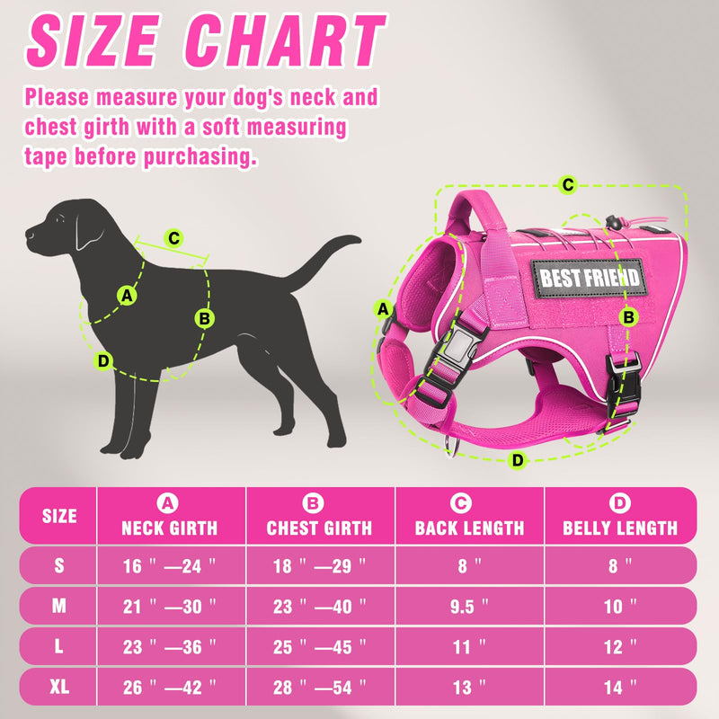 Tactical Dog Harness Medium Sized Dog,No Pull Military Dog Vest with Handle,Reflective Heavy Duty Pet Harness for Walking Hiking Training Pink M Hot Pink