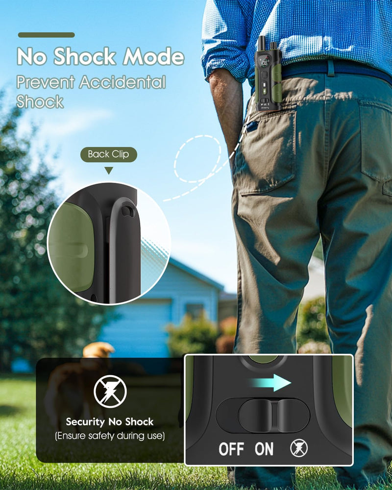 SLOPEHILL Dog Shock Collar,4200FT Dog Training Collar with Remote,IPX8 Waterproof E-Collar with Beep,Vibration,Shock,Flash Light,No Shock Mode,Electric Shock Collar for Small Medium Large Dogs,Green Green