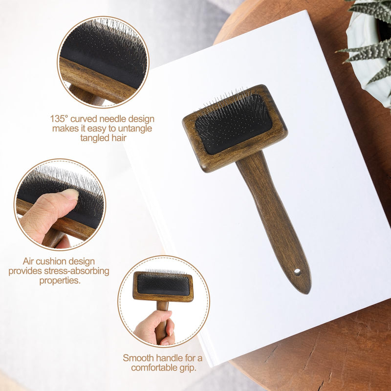 sourcing map 2 Pcs Wool Carder, Hand Carding Brush 2 Small Wooden Pet Grooming Tool for Needle Felting Pet Grooming Weaving Craft Supplies, Black, Brown