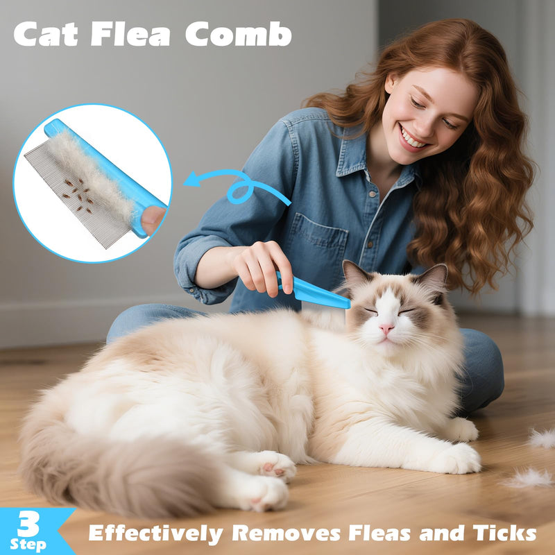 Comotech 3PCS Cat Grooming Supplies,Cat Brush & Nail Clipper/Trimmer & Flea Comb for Shedding Indoor Cats Dogs and Small Animals - Meet All Your Pet's Daily Grooming Needs - All in One Set (Blue) Blue - PawsPlanet Australia