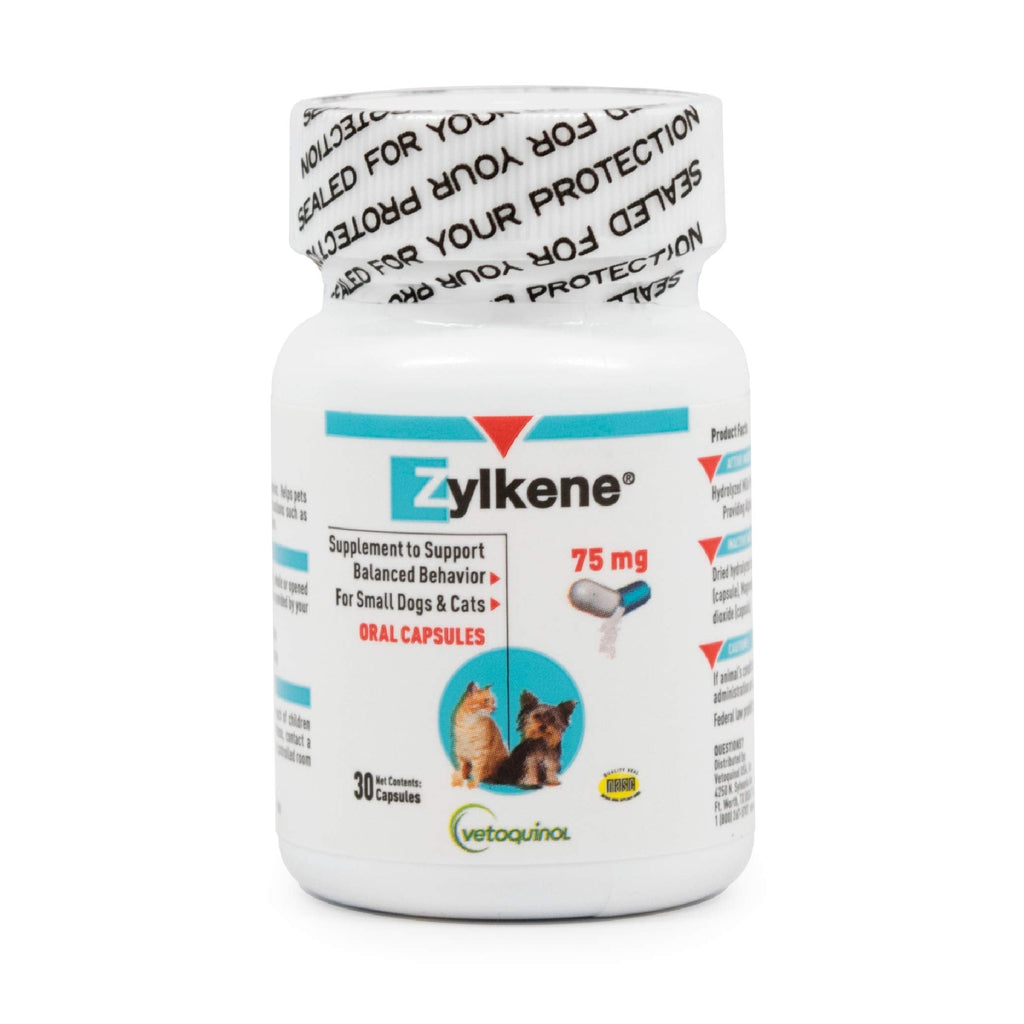 Vetoquinol Zylkene Calming Support Supplement for Small Dogs and Cats, Helps Promote Relaxation and Reduce External Stress Factors, Daily Behavioral Support and Anxiety Relief for Dogs and Cats, 75mg 30 Capsules