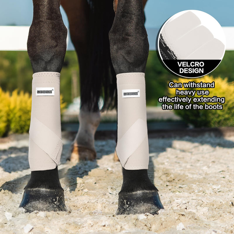 GEOSO All-Around Support Horse Splint Sport Boots,Professional OK Fabric Neoprene Horse Boots for Horses Jump Training&Off-Road|Shock Absorbing, Breathable,Fits Hind Legs Large White