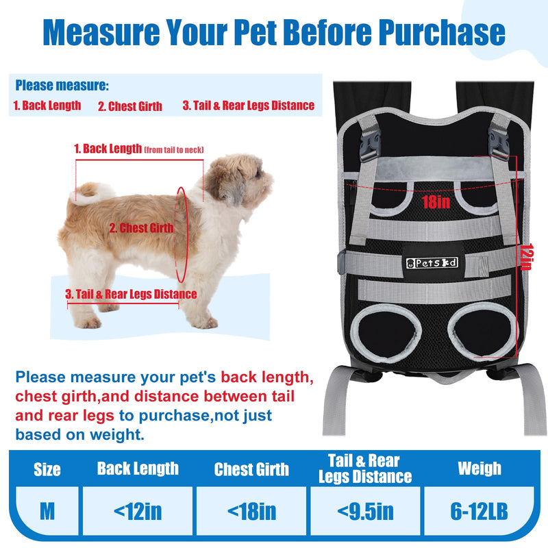 Petskd Dog Front Carrier Backpack for Small Pet with Adjustable Cross Shoulder Straps, Hands Free Puppy Legs Out Chest Carriers for Hiking, Cycling, Vet (Black, M) - PawsPlanet Australia