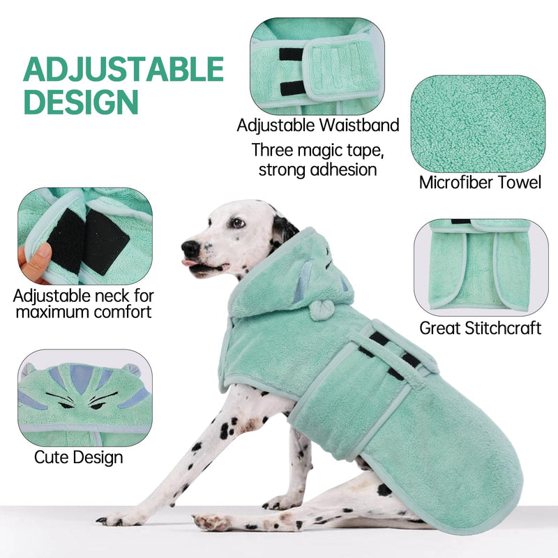 Dog Drying Coat, Microfibre Fast Absorbent Bath Towel With Magic Sticker & Belly Strap - Bathrobe for Puppy, Small, Medium, Large Dogs and Cats Extra Extra Large Green