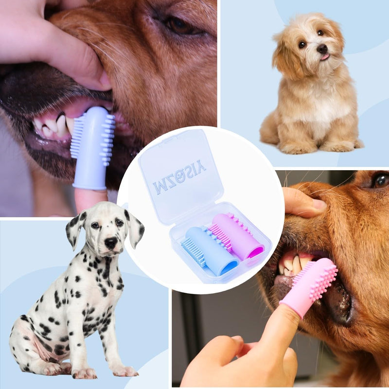 2 Pcs Dog Finger Toothbrush Silicone Pet Finger Toothbrush for Dogs Cats，Dogs Teeth Plaque Dog Dental Care with Storage Case,Easy Teeth Cleaning (Pink Blue) (Blue Pink) Blue Pink