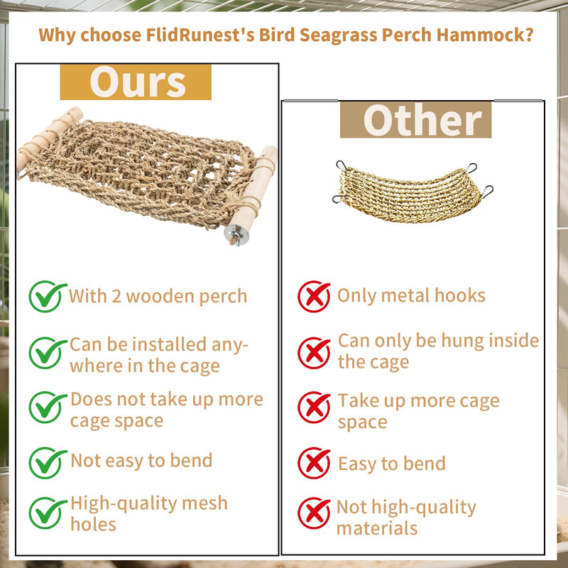FlidRunest Conure Ladder Perch for Cage, Bird Seagrass Ladder Bridge Exercise Stands, Natural Hand-Woven Parrot Net Climbing Chewing Hammock, Cage Accessories for Lovebird Conure Budgie Parakeet - PawsPlanet Australia
