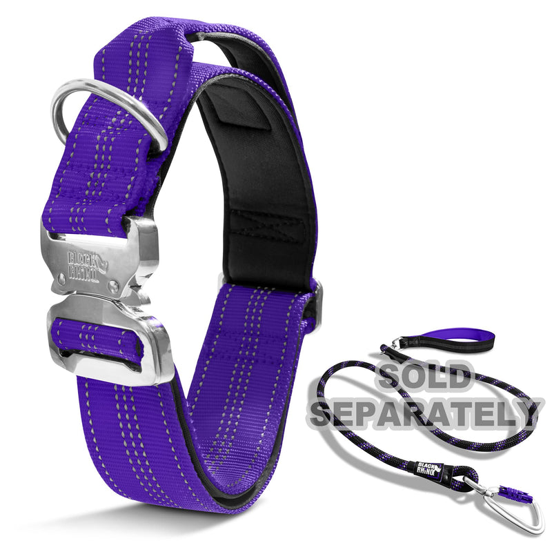 Black Rhino - Tactical Dog Collar Ultra-Soft Neoprene Padded Dog Collars for Medium, Large, XL Dogs | Heavy Duty Metal Buckle | Padded Handle for Dog Training (XL, Purple) - PawsPlanet Australia