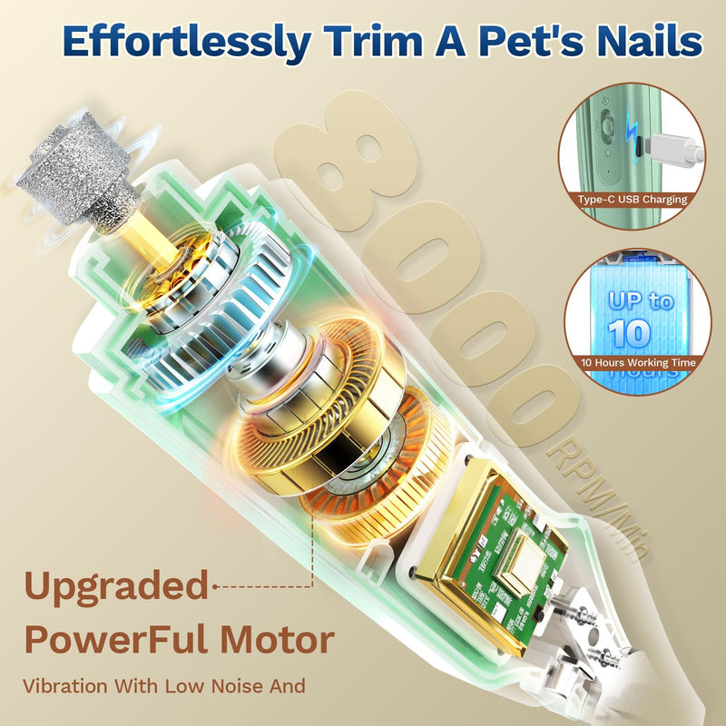 2-in-1 Dog & Cat Nail Clipper with Grinder - Dual Highlight LED Reduce Over-Trimming, Long Battery Cordless USB-C Rechargeable, Safety Lock & Catcher Cap, Quiet Home Grooming for Small Large Pets Green - PawsPlanet Australia