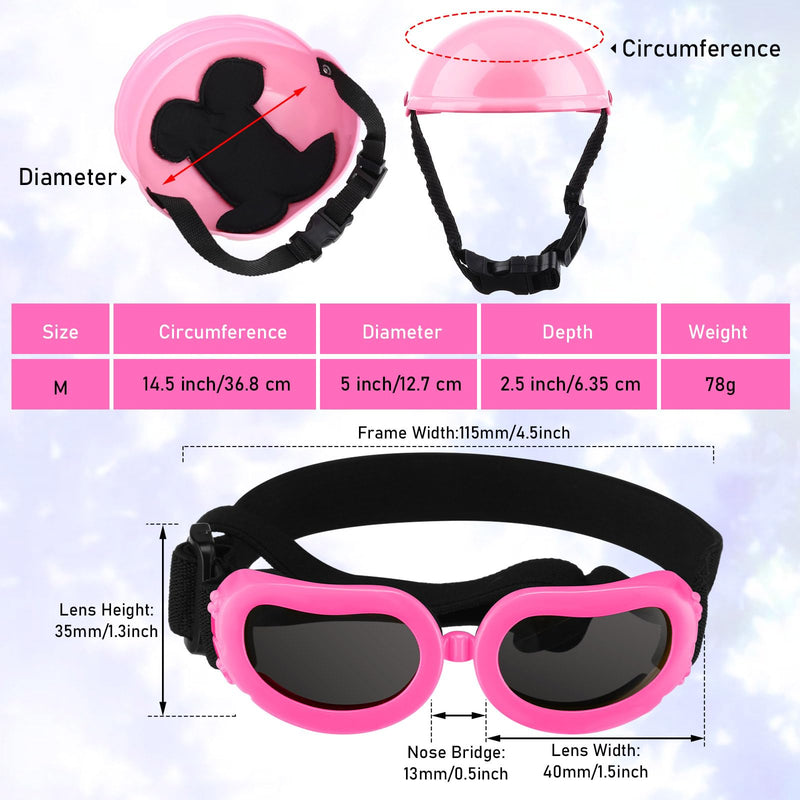 Frienda Dog Helmet and Goggles, UV Protection Doggy Sunglasses and 4 Inch Padded Puppy Motorcycle Helmet Adorable Dog Goggles with Adjustable Belt for Small Dogs Puppy Riding(Pink,M) M Pink