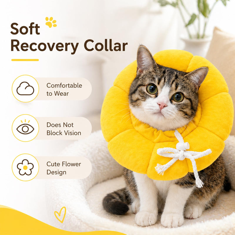 Cat neck brace, yellow sunflower design, soft neck brace, adjustable cat collar, collar restoration protection cone (4-6 kg)