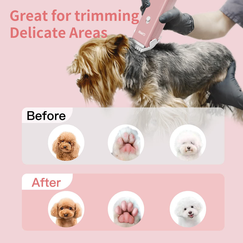 Dog Grooming Kit Electric Pet Paw Trimmer Low Noise Cordless Dog Clippers for Home Cat Hair Grooming,Waterproof Pet Grooming Tools with 9-Pieces (Pink) Pink Set