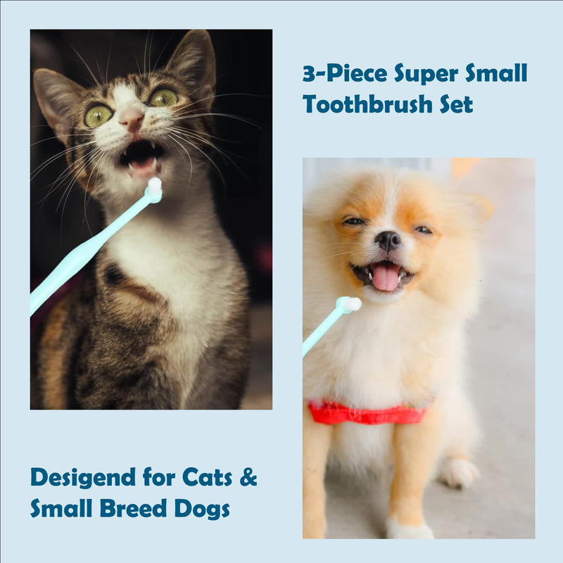 Pet Republique Extra Small Breed Toothbrushe Kit for Dogs & Cats– 1/4” Pointed Brush, 1/4” Flat Brush, 3/8” Regular Brush (3-Piece Kit) - Works on Yorkie, Chihuahua, Pomeranian, and Miniature Breeds - PawsPlanet Australia
