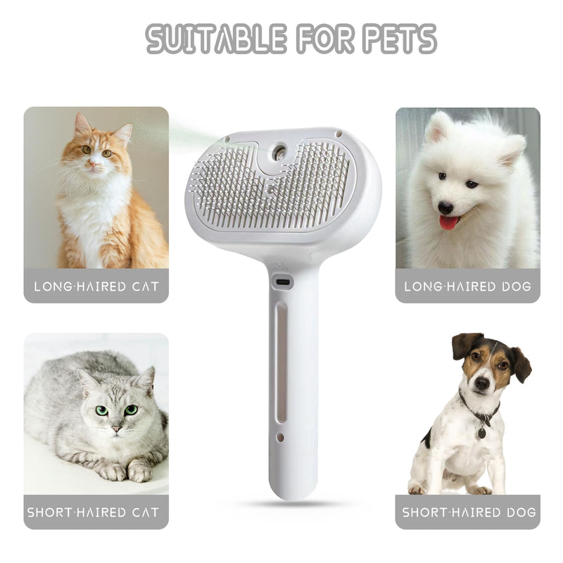 Spray Cat Pet Grooming Brush with Water Sprayer - Hair Removal Comb for Cats and Dogs, White Shedding and Bath Brush with Steam Release c white withyt - PawsPlanet Australia