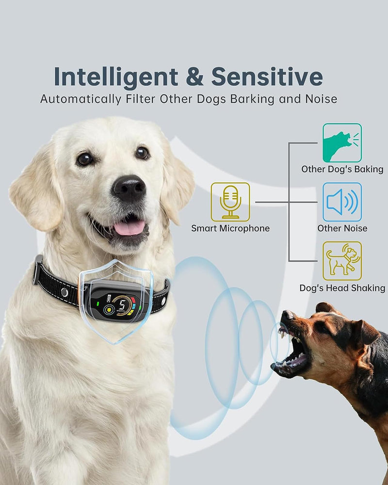Dog Bark Collar for Large Medium Small Dogs,Rechargeable Smart Bark Collar,Adjustable Beep Vibration Modes & 5 Sensitivity, Automatic Anti Barking Device for Dog（Black） - PawsPlanet Australia