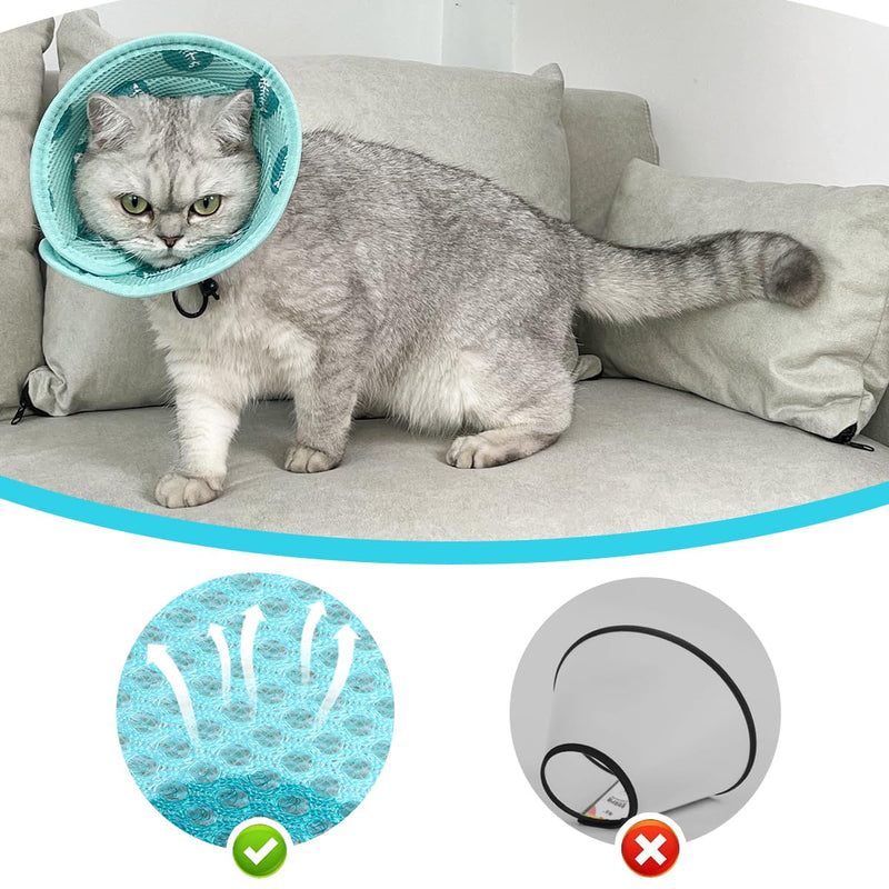 Cat Cone Collar Soft to Stop Licking and Scratching Adjustable Kitten Cone with Cat Toy Balls - Cat Recovery Collar for Small Large Cats After Surgery and Daily Wear (Green，M) Green，M - PawsPlanet Australia