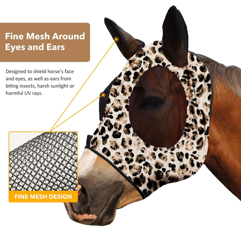 Harrison Howard Super Comfort Stretchy Fly Mask Large Eye Space with UV Protection Soft on Skin with Breathability Leopard Print M Cob Cob (Medium) - PawsPlanet Australia
