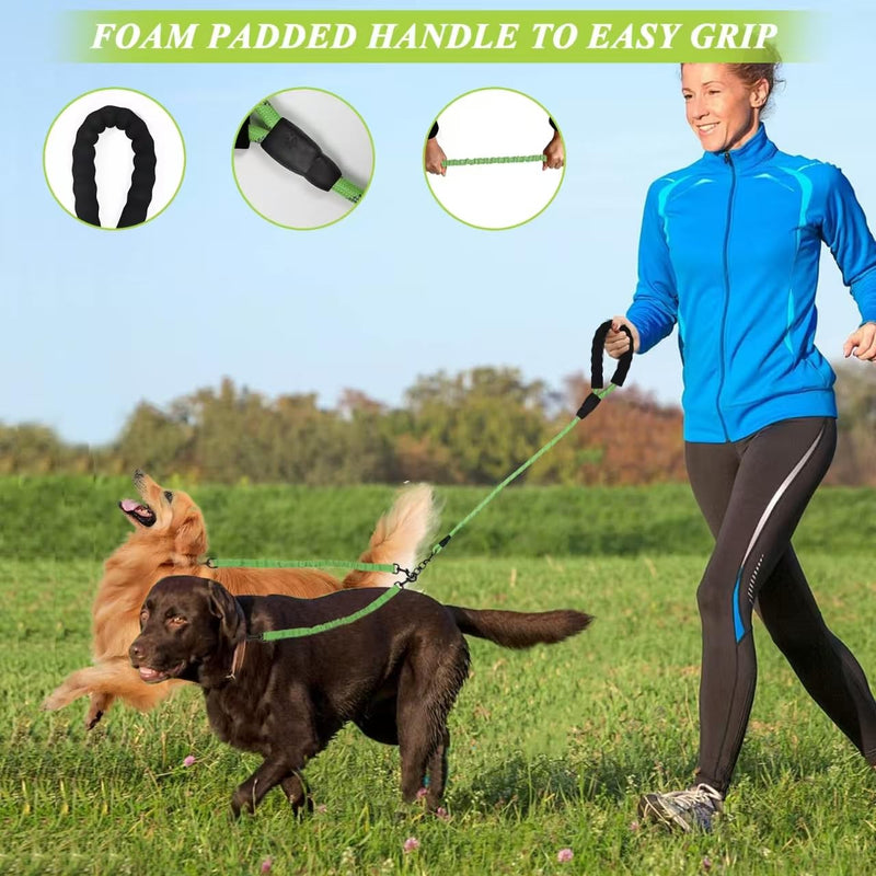 Dog Double Leashes,Rope Bungee Three Leash with Padded Handle Removable for 3 Dogs,Tangle-Free, Padded Handles, 360° Swivel Control (Green, 3 Way) Green - PawsPlanet Australia