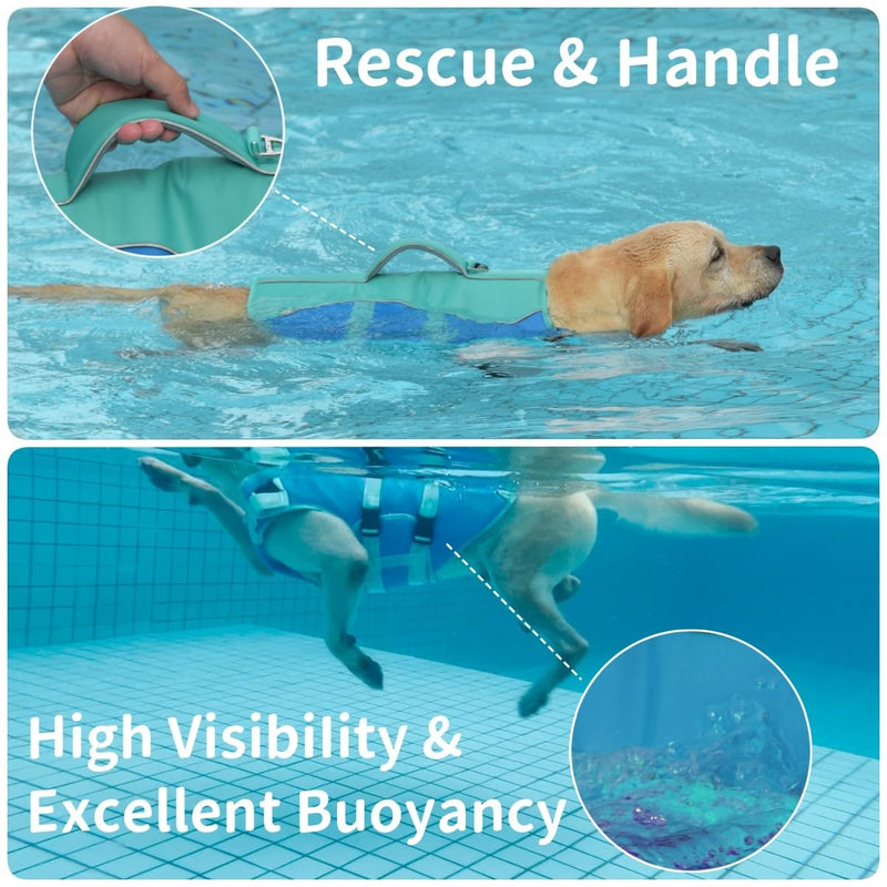 Dog Life Jacket Small, Reflective Dog Life Vest for Swimming Boating, Dog Swim Vest with Superior Buoyancy & Rescue Handle, Adjustable Dog lifejacket for Small Dogs (Blue,XS) X-Small (Chest Girth:11.8-16.5'') Turquoise & Blue - PawsPlanet Australia