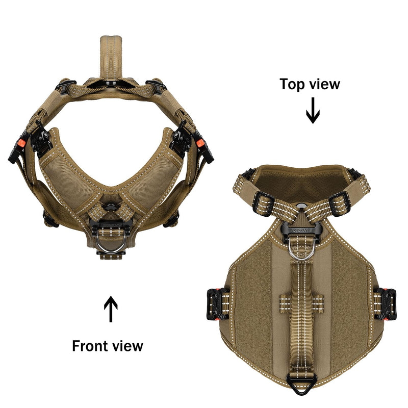 ICEFANG GN8 Tactical Dog Harness with 4X Metal Buckles for Small Sized Dogs,Reflective in Training Walking K9 Vest,No-Pull Front Leash Clip,Adjustable Pet Harness (Brown, Small (Pack of 1)) Small (Pack of 1) Brown - PawsPlanet Australia