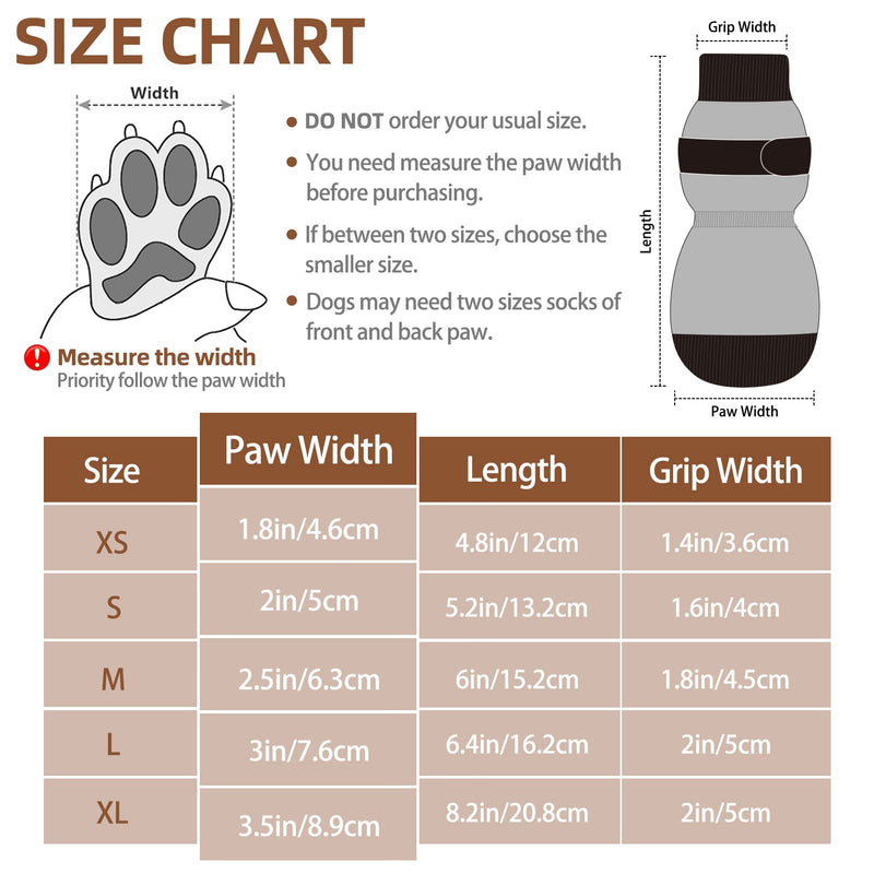 PUPTECK Anti-Slip Dog Socks with Double Sides Grips for Small Medium Large Dogs Hardwood Floors Prevents Licking, Dog Shoes for Hot Pavement Traction Control Paw Protector for Senior Dogs, Grey L Large (2 Pair) - PawsPlanet Australia