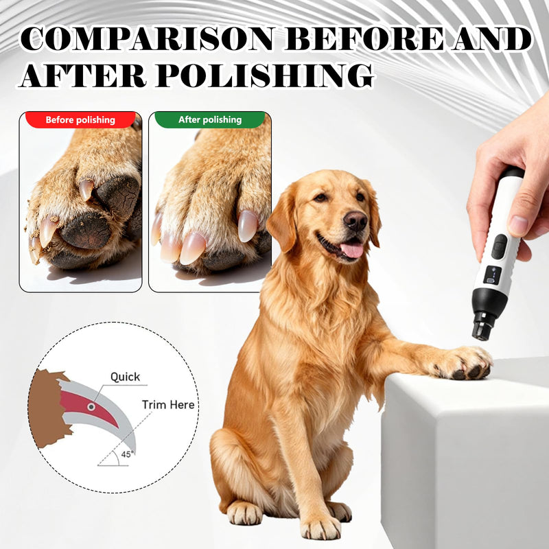 5 Speed Dog Nail Grinders, USB Charging Low Noise Pet Nail Grinder for Dogs Claw with Led Light Replaceable Grinding Head - PawsPlanet Australia