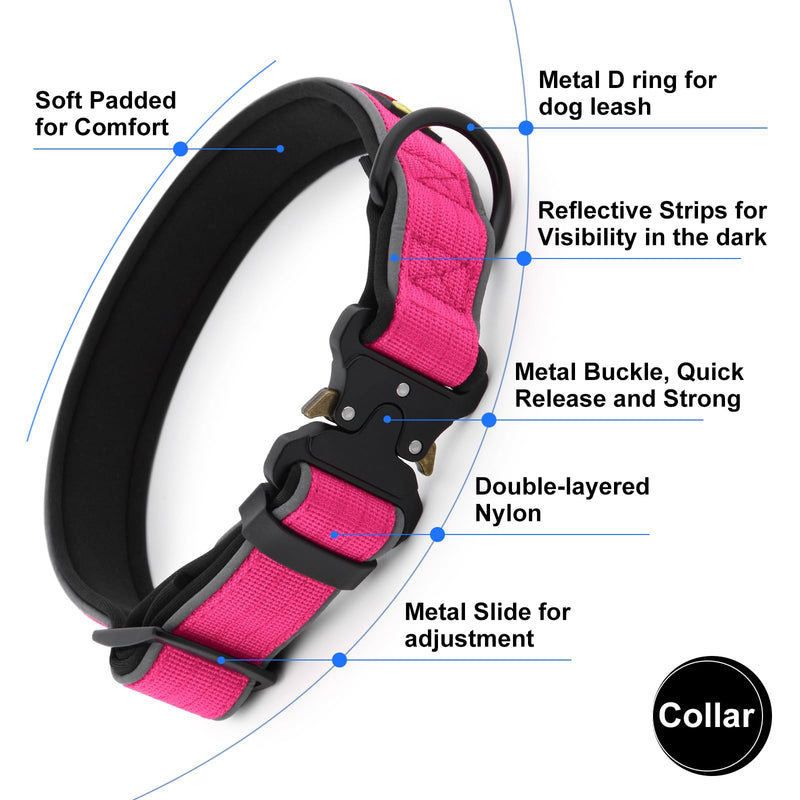Plutus Pet Tactical Dog Collar, Reflective, Adjustable Heavy Duty Dog Collar, Soft Padded and Comfortable, for Small Medium and Large Dogs (Hot Pink, M) Hot Pink
