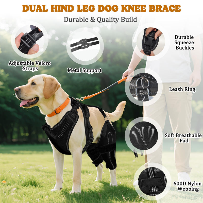 Dog Knee Braces for Back Leg, Adjustable Dog Leg Braces for Torn ACL Hind Leg with Metal Stabilizers, Better Recovery Knee Brace for Rear Leg Cruciate Ligament Injuries & Hip Dysplasia, XL