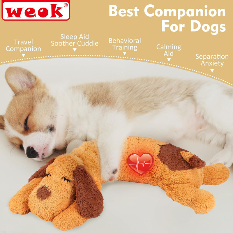 Heartbeat Puppy Toy - Comfort Cuddler Pillow, Dog Anxiety Relief Calming Aid,Heartbeat Stuffed Toy for Dogs,Puppy Heartbeat Toy Sleep Aid,Dog Heartbeat Toy for Pet brown1 - PawsPlanet Australia