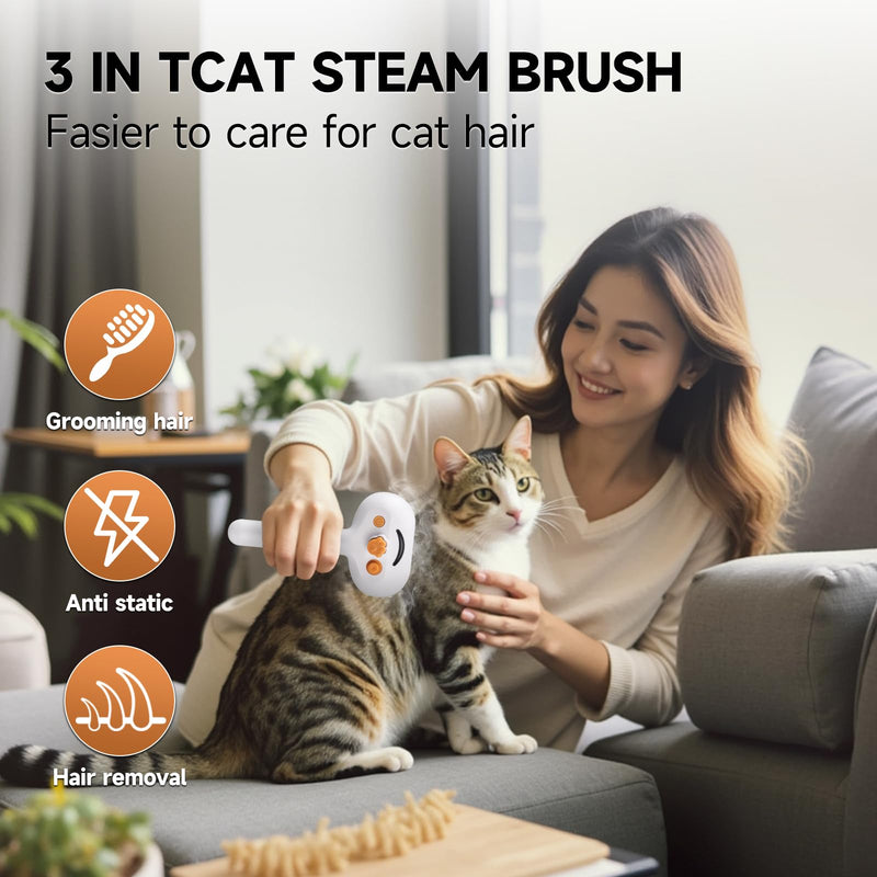 Pet Steam Brush for Dogs & Cats with Shampoo – 3-in-1 Grooming Spray Comb, Mist Massage & Defur Function, Water Spritz Deshedding Tool for Long/Short Hair, Indoor Pets (Puffease Cepillo de Vapor) - PawsPlanet Australia