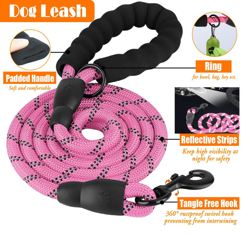 No Pull Dog Harness, Collar & Leash Set | Includes Dog Seat Belt, Collapsible Bowls & Poop Bag Dispenser. Ideal for Training, Walking, Hiking. Fits Small to Large Dogs(Pink-L) Pink - PawsPlanet Australia
